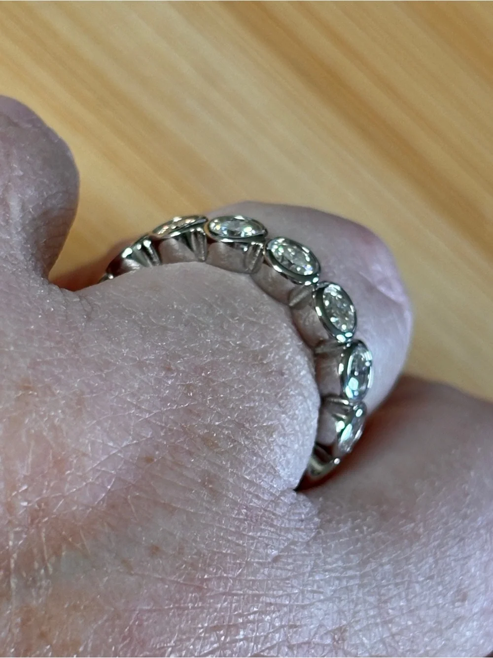 Moissanite eternity ring with .50ct stones in 935 Argentium silver! So sparkly!
